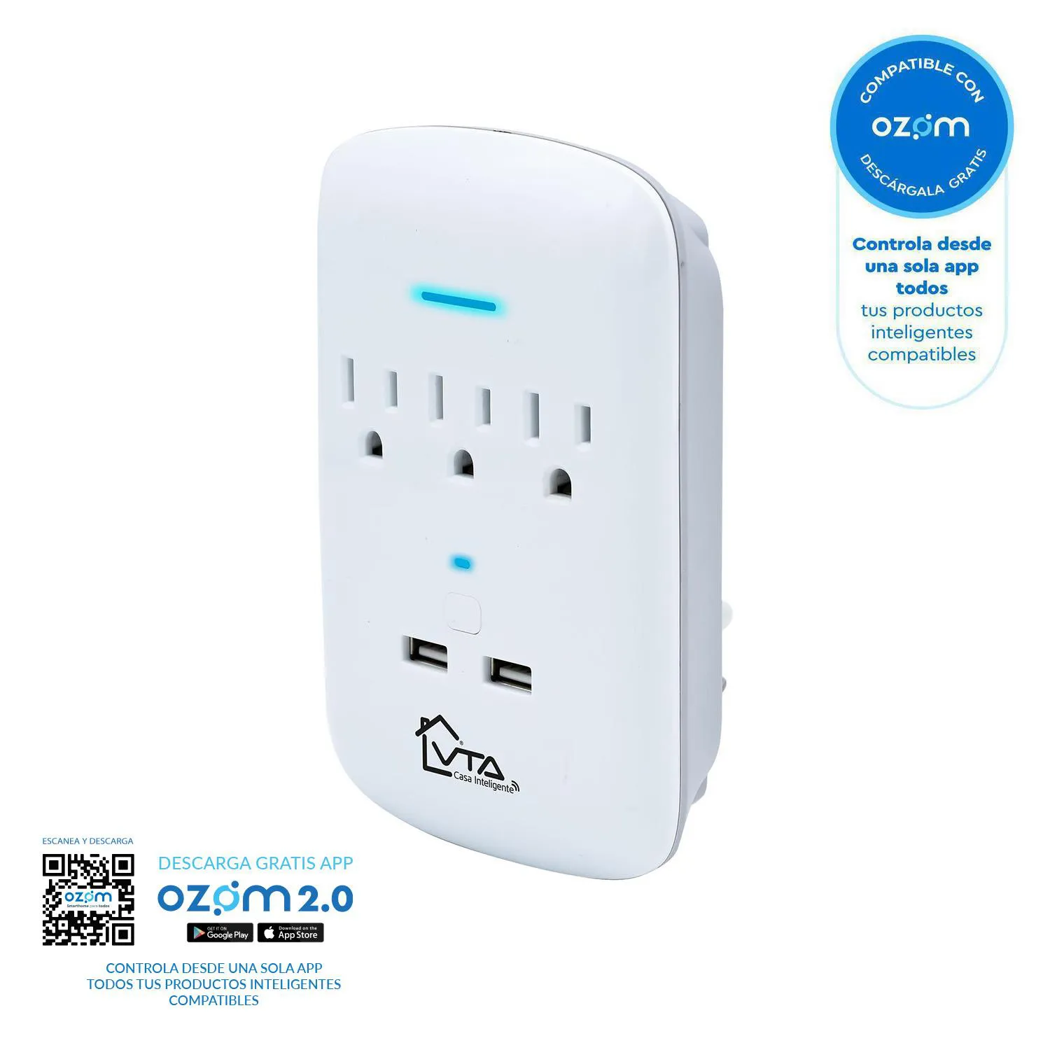 Multitoma Inteligente Con Supresor De Picos 3 Salidas P/T Y 2 Salidas USB Vta Casa Inteligente